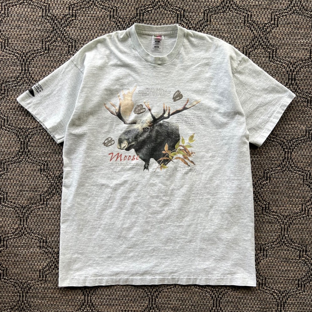 Vintage Moose T-Shirt Mens XXL Grey Ontario Anglers Hunters Nature Outdoors